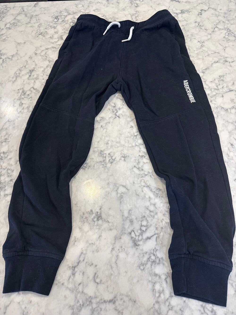 Abercrombie Kids Boys Black Jogger Sweatpants Size 9/10 Logo Drawstring
